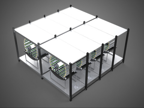 INDOOR ARRAY ROW SHELF RACK TRAY ROTARY HYDROPONIC PLANT FARM UP Modelo 3D