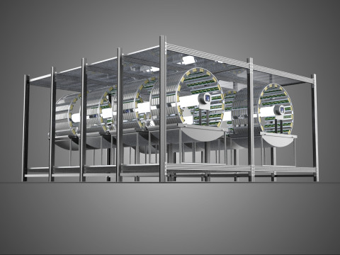 INDOOR ARRAY ROW SHELF RACK TRAY ROTARY HYDROPONIC PLANT FARM UP Modelo 3D