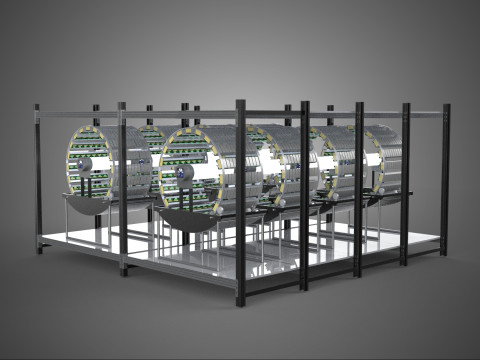INDOOR ARRAY ROW SHELF RACK TRAY ROTARY HYDROPONIC PLANT FARM UP Modelo 3D