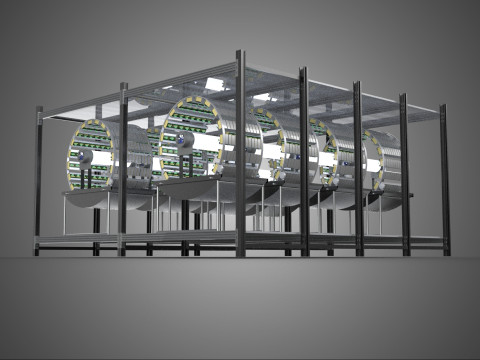 INDOOR ARRAY ROW SHELF RACK TRAY ROTARY HYDROPONIC PLANT FARM UP Modelo 3D