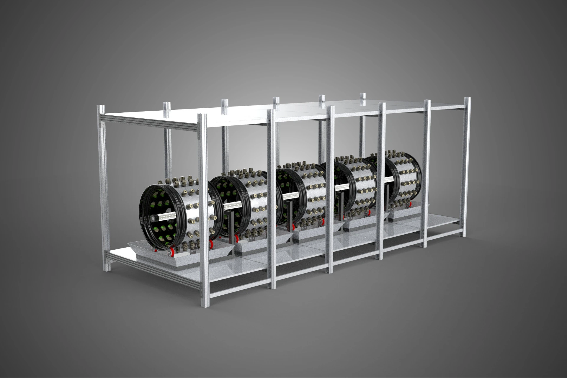 RACK FRAME ARRAY ROW SHELF TRAY ROTARY HYDROPONIC LED PLANT FARM 3D Model .c4d .max .obj .3ds .fbx .stl .blend 