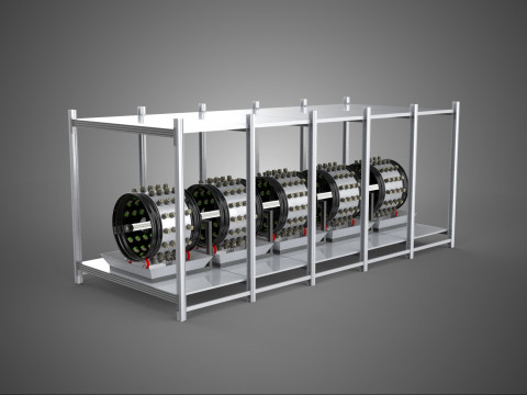 RACK FRAME ARRAY ROW SHELF TRAY ROTARY HYDROPONIC LED PLANT FARM Modelo 3D