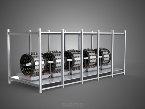 RACK FRAME ARRAY ROW SHELF TRAY ROTARY HYDROPONIC LED PLANT FARM Modelo 3D