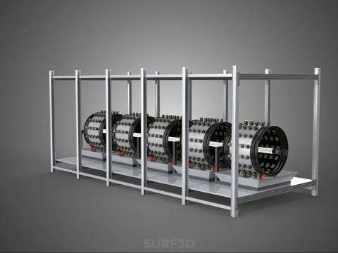 RACK FRAME ARRAY ROW SHELF TRAY ROTARY HYDROPONIC LED PLANT FARM Modelo 3D