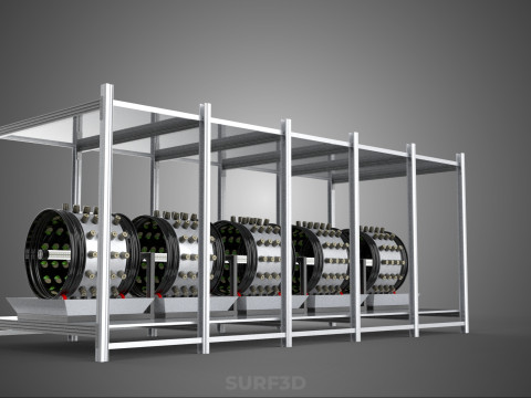 RACK FRAME ARRAY ROW SHELF TRAY ROTARY HYDROPONIC LED PLANT FARM Modelo 3D
