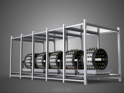 RACK FRAME ARRAY ROW SHELF TRAY ROTARY HYDROPONIC LED PLANT FARM Modelo 3D