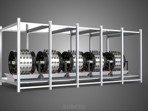 RACK FRAME ARRAY ROW SHELF TRAY ROTARY HYDROPONIC LED PLANT FARM Modelo 3D