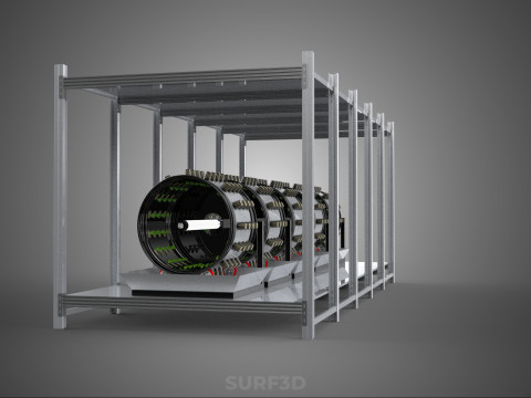 RACK FRAME ARRAY ROW SHELF TRAY ROTARY HYDROPONIC LED PLANT FARM Modelo 3D