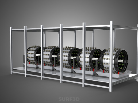 RACK FRAME ARRAY ROW SHELF TRAY ROTARY HYDROPONIC LED PLANT FARM Modelo 3D