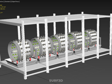 RACK FRAME ARRAY ROW SHELF TRAY ROTARY HYDROPONIC LED PLANT FARM Modelo 3D