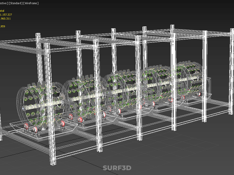 RACK FRAME ARRAY ROW SHELF TRAY ROTARY HYDROPONIC LED PLANT FARM Modelo 3D