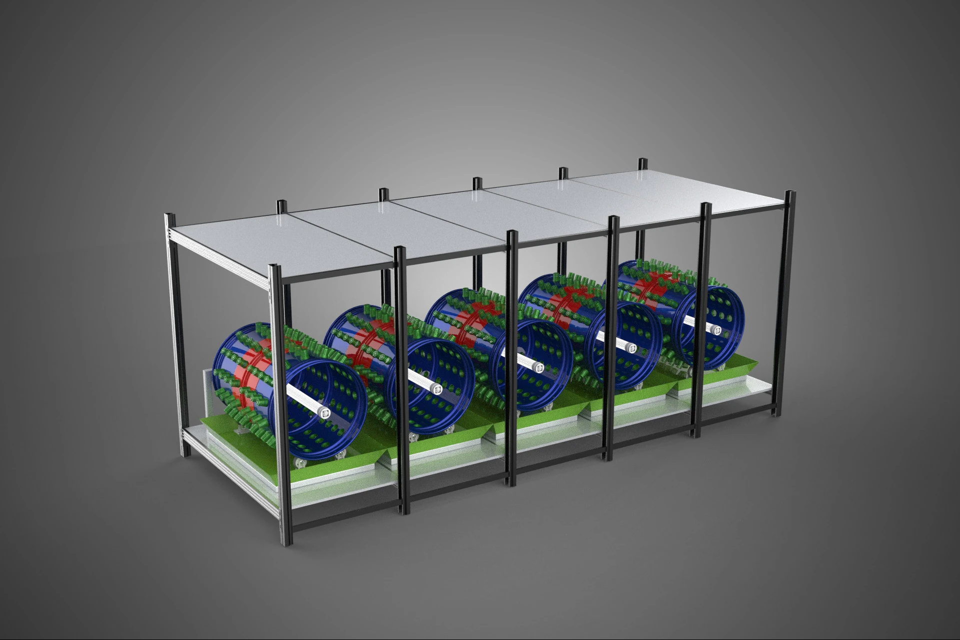 CELL RACK FRAME ROW SHELF TRAY DRUM ROTARY HYDROPONIC PLANT FARM 3D Model .c4d .max .obj .3ds .fbx .stl .blend 