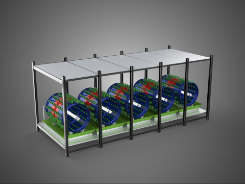CELL RACK FRAME ROW SHELF TRAY DRUM ROTARY HYDROPONIC PLANT FARM 3D Model