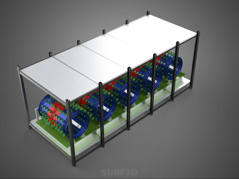 CELL RACK FRAME ROW SHELF TRAY DRUM ROTARY HYDROPONIC PLANT FARM 3D Model