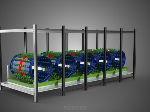 CELL RACK FRAME ROW SHELF TRAY DRUM ROTARY HYDROPONIC PLANT FARM 3Dモデル