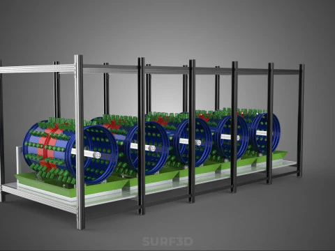CELL RACK FRAME ROW SHELF TRAY DRUM ROTARY HYDROPONIC PLANT FARM 3D Model