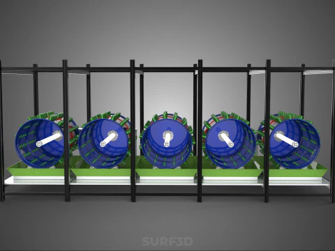 CELL RACK FRAME ROW SHELF TRAY DRUM ROTARY HYDROPONIC PLANT FARM 3D Model