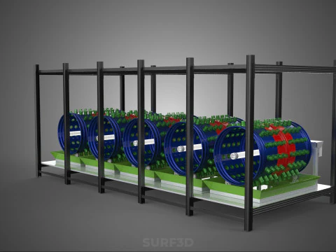 CELL RACK FRAME ROW SHELF TRAY DRUM ROTARY HYDROPONIC PLANT FARM 3D Model