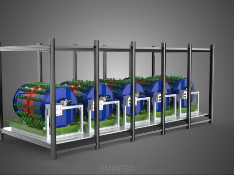 CELL RACK FRAME ROW SHELF TRAY DRUM ROTARY HYDROPONIC PLANT FARM 3Dモデル