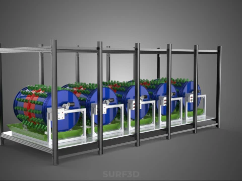 CELL RACK FRAME ROW SHELF TRAY DRUM ROTARY HYDROPONIC PLANT FARM 3D Model