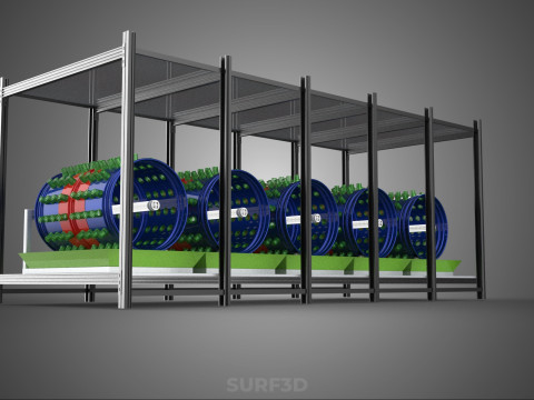 CELL RACK FRAME ROW SHELF TRAY DRUM ROTARY HYDROPONIC PLANT FARM 3Dモデル