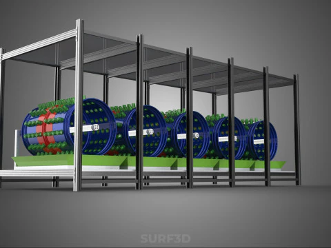 CELL RACK FRAME ROW SHELF TRAY DRUM ROTARY HYDROPONIC PLANT FARM 3D Model