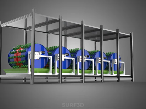 CELL RACK FRAME ROW SHELF TRAY DRUM ROTARY HYDROPONIC PLANT FARM 3D Model