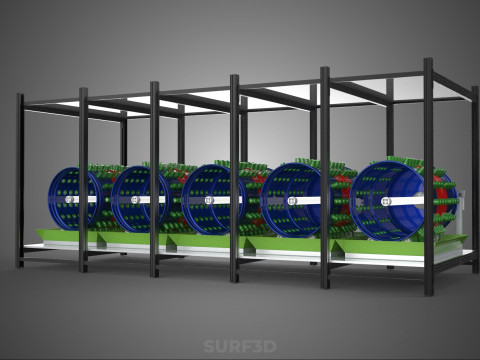 CELL RACK FRAME ROW SHELF TRAY DRUM ROTARY HYDROPONIC PLANT FARM 3Dモデル