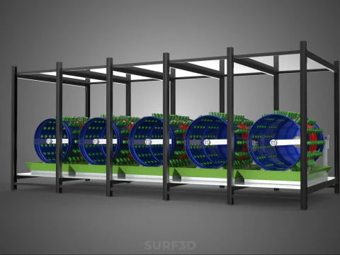 CELL RACK FRAME ROW SHELF TRAY DRUM ROTARY HYDROPONIC PLANT FARM 3D Model