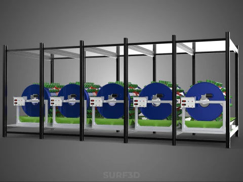 CELL RACK FRAME ROW SHELF TRAY DRUM ROTARY HYDROPONIC PLANT FARM 3D Model
