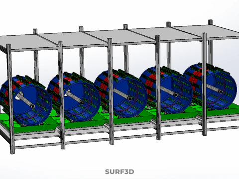 CELL RACK FRAME ROW SHELF TRAY DRUM ROTARY HYDROPONIC PLANT FARM 3D Model