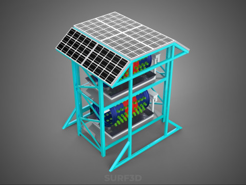 TOWER POWERED SOLAR PANEL PV ROTARY HYDROPONIC GARDEN PLANT FARM 3D Model