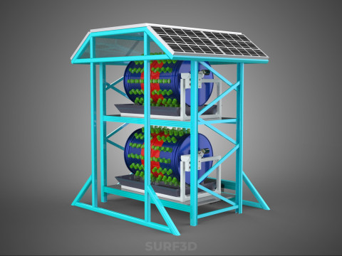 TOWER POWERED SOLAR PANEL PV ROTARY HYDROPONIC GARDEN PLANT FARM 3D Model