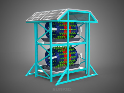 TOWER POWERED SOLAR PANEL PV ROTARY HYDROPONIC GARDEN PLANT FARM 3D Model
