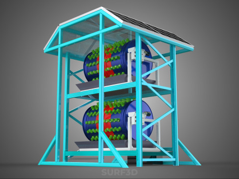 TOWER POWERED SOLAR PANEL PV ROTARY HYDROPONIC GARDEN PLANT FARM 3D Model