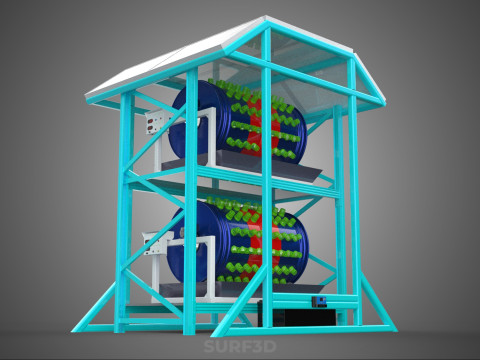 TOWER POWERED SOLAR PANEL PV ROTARY HYDROPONIC GARDEN PLANT FARM 3D Model
