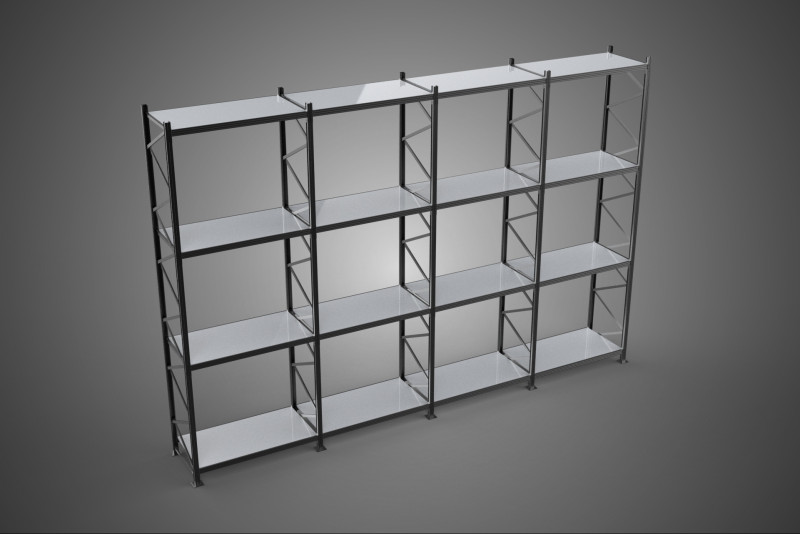 INDUSTRIAL WAREHOUSE METAL SHELVING ORGANIZED STORAGE RACK SHELF 3D Модель .c4d .max .obj .3ds .fbx .stl .blend