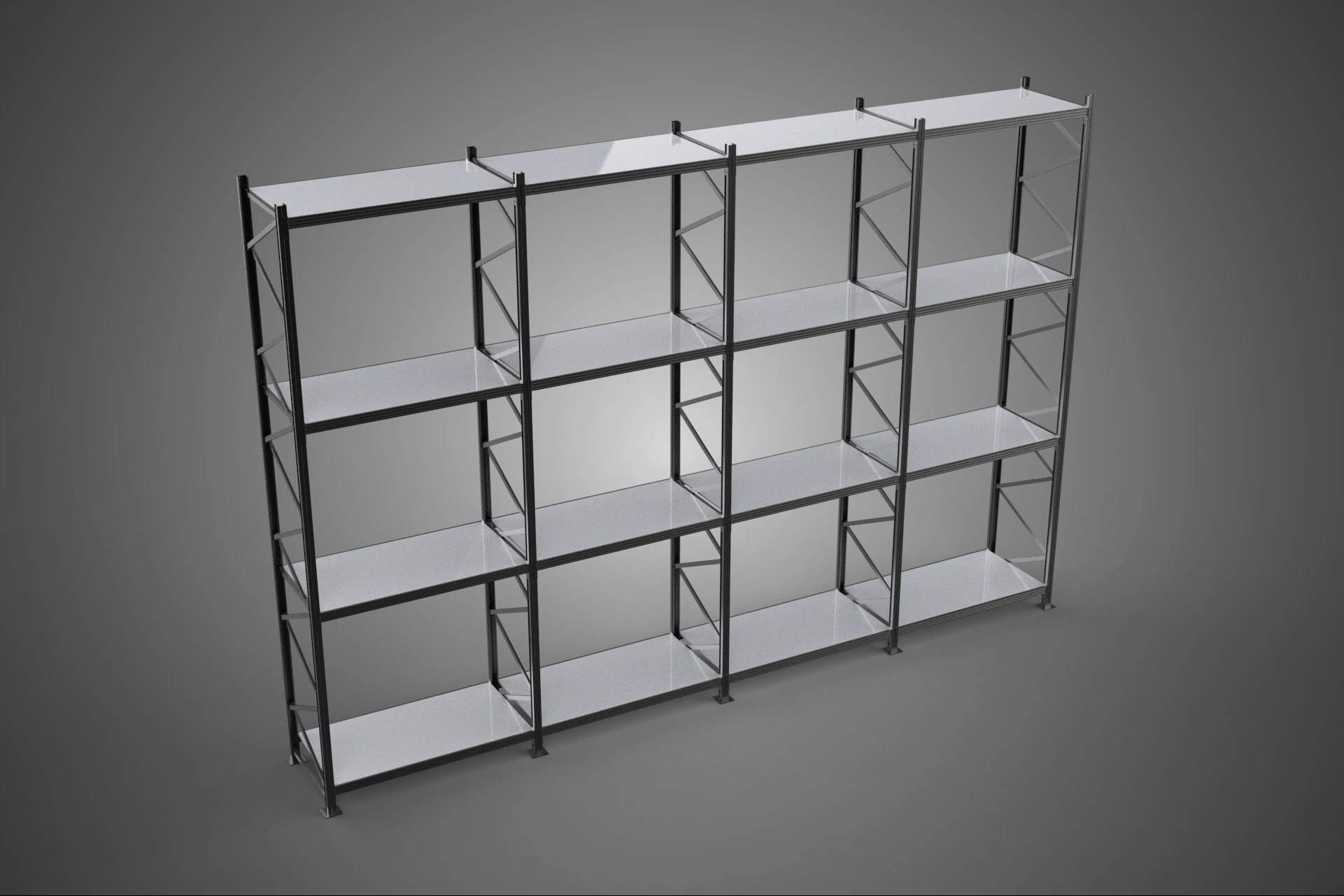 INDUSTRIAL WAREHOUSE METAL SHELVING ORGANIZED STORAGE RACK SHELF 3D Model .c4d .max .obj .3ds .fbx .stl .blend 