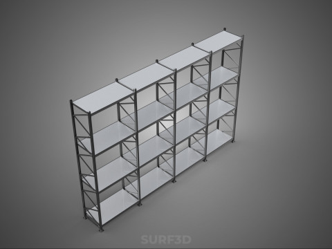 INDUSTRIAL WAREHOUSE METAL SHELVING ORGANIZED STORAGE RACK SHELF 3D Модель