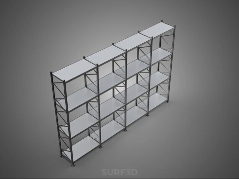 INDUSTRIAL WAREHOUSE METAL SHELVING ORGANIZED STORAGE RACK SHELF 3D Model