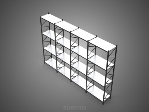 INDUSTRIAL WAREHOUSE METAL SHELVING ORGANIZED STORAGE RACK SHELF 3D Модель