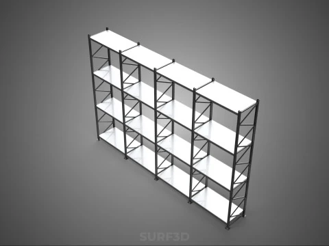 INDUSTRIAL WAREHOUSE METAL SHELVING ORGANIZED STORAGE RACK SHELF 3D Model