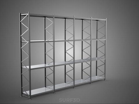 INDUSTRIAL WAREHOUSE METAL SHELVING ORGANIZED STORAGE RACK SHELF 3D Модель