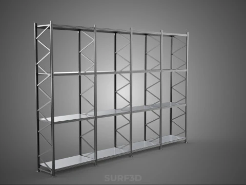 INDUSTRIAL WAREHOUSE METAL SHELVING ORGANIZED STORAGE RACK SHELF 3D Model