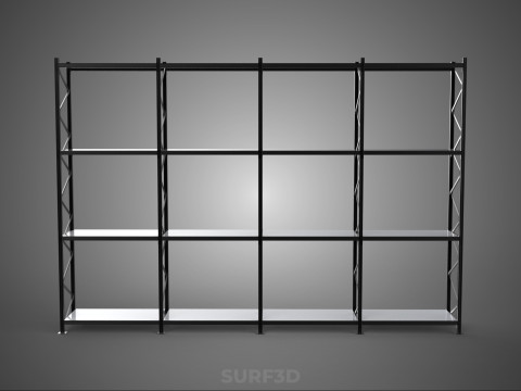 INDUSTRIAL WAREHOUSE METAL SHELVING ORGANIZED STORAGE RACK SHELF 3D Модель