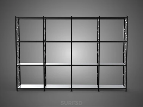INDUSTRIAL WAREHOUSE METAL SHELVING ORGANIZED STORAGE RACK SHELF 3D Model