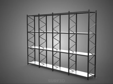 INDUSTRIAL WAREHOUSE METAL SHELVING ORGANIZED STORAGE RACK SHELF 3D Model
