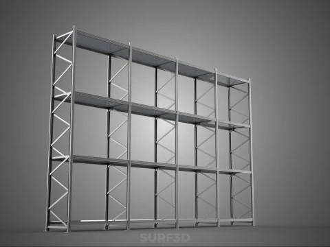 INDUSTRIAL WAREHOUSE METAL SHELVING ORGANIZED STORAGE RACK SHELF 3D Model