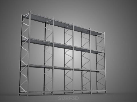 INDUSTRIAL WAREHOUSE METAL SHELVING ORGANIZED STORAGE RACK SHELF 3D Модель