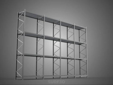INDUSTRIAL WAREHOUSE METAL SHELVING ORGANIZED STORAGE RACK SHELF 3D Model